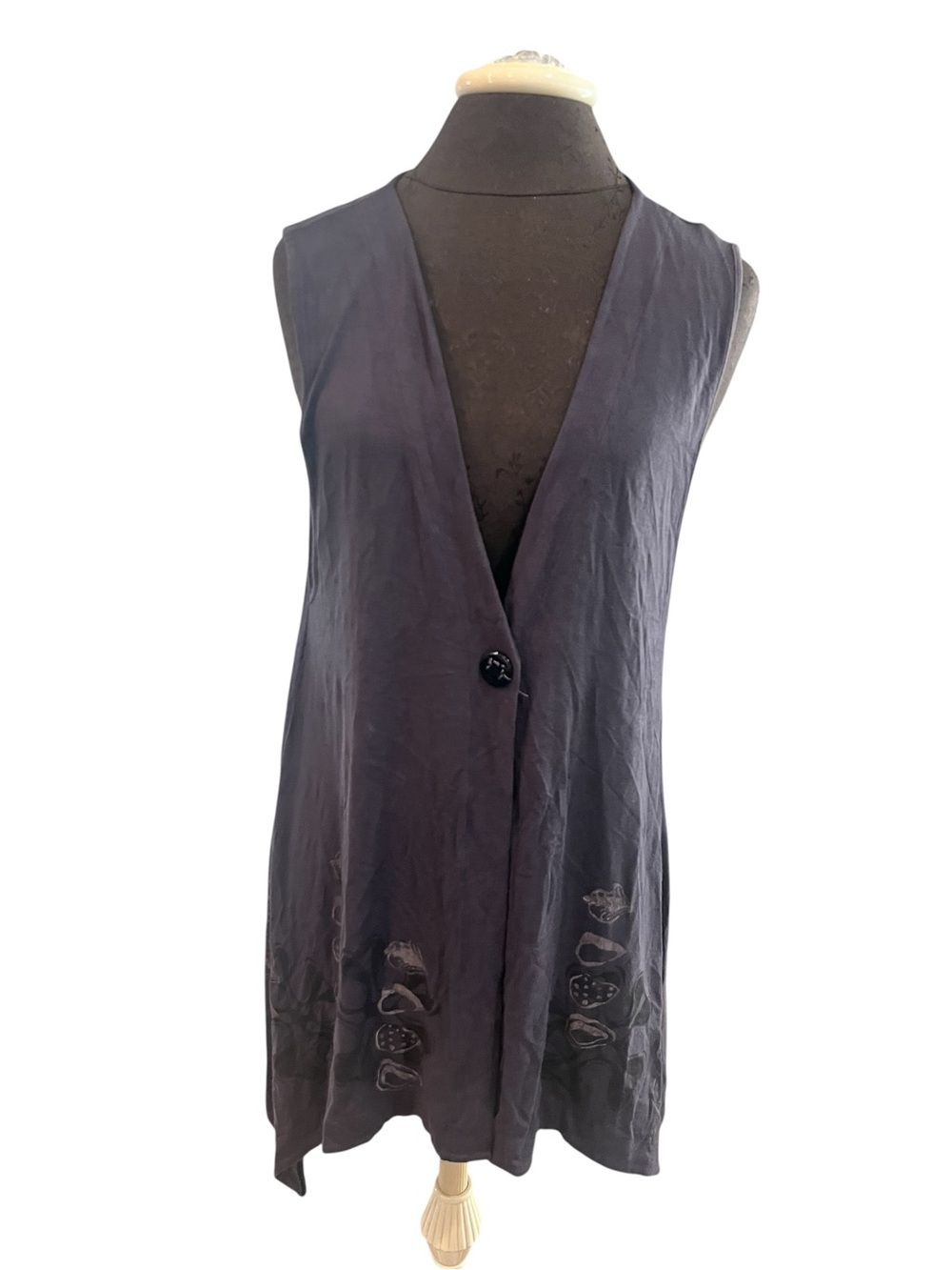 Vintage 1998 Blue Fish Shell Print Rayon Gray Jersey Vest Large
